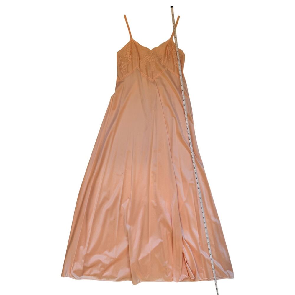 Elegant Vintage Olga Long Gown Peach Lace Maxi Slip Dress Women's 36 Coquette - Picture 9 of 15